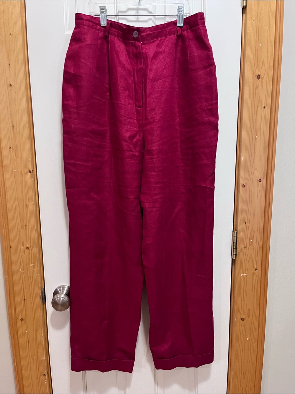 TALBOTS Vintage Cherry Red Irish Linen Womens 12 Pleated Trousers